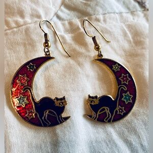 VINTAGE STEFANO Cat on a Moon Cloisonné earrings